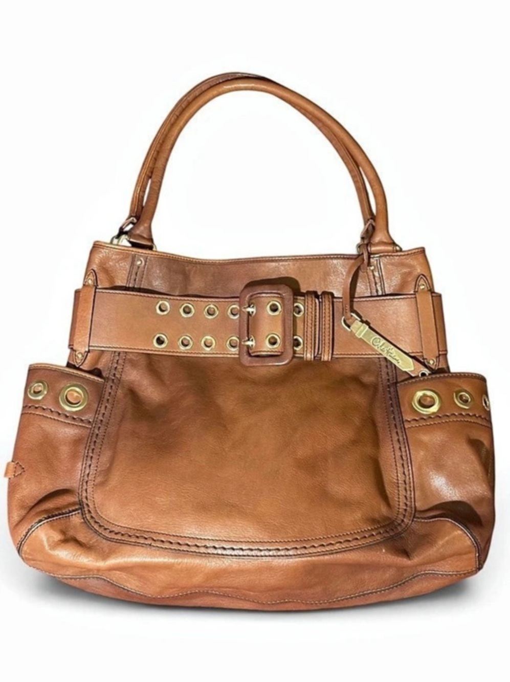 Cole Haan Whitney Brown Brass Grommet Leather Hobo Shoulder Bag